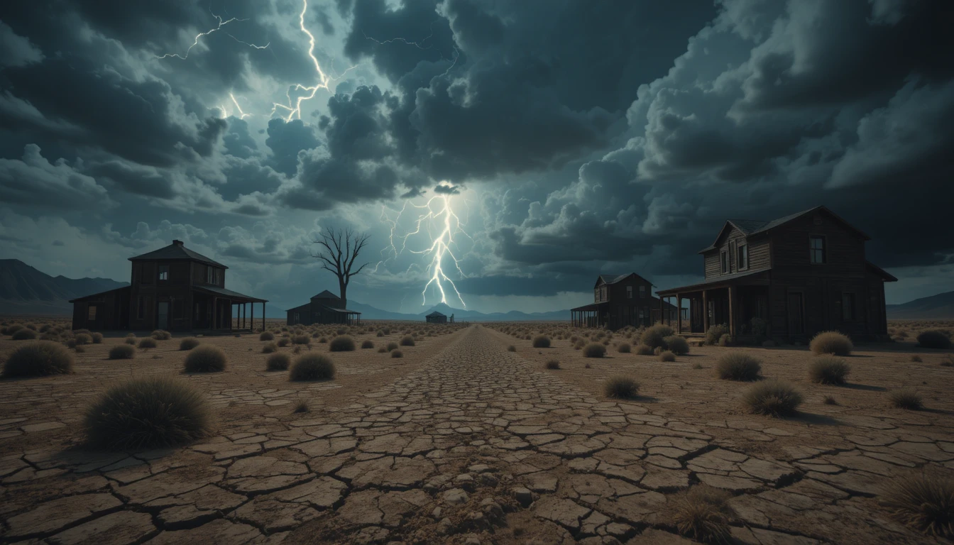 Lightning Storm Over Desert Ranch In The Wild West