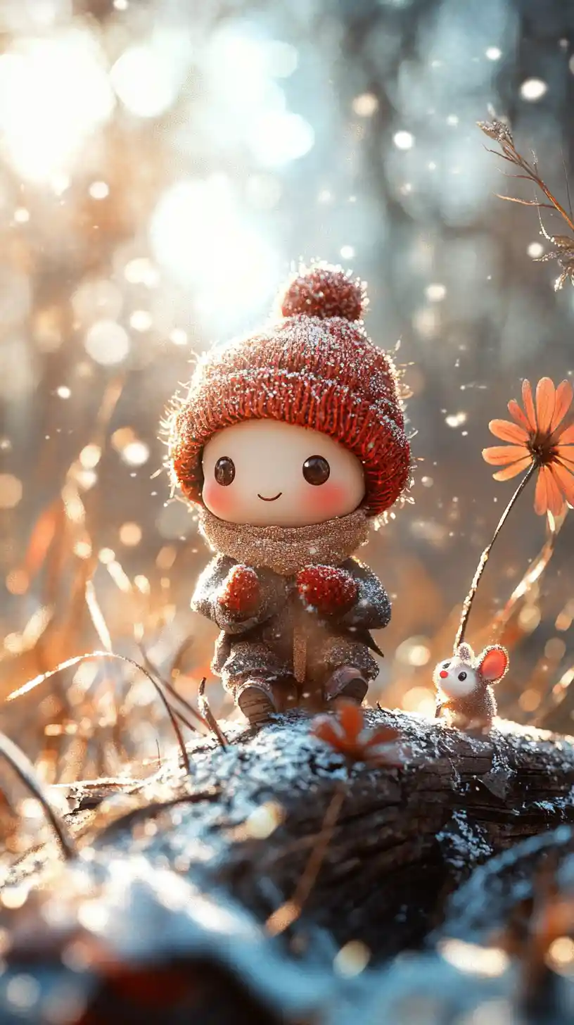 Cute winter flower poster with playful chibi charm