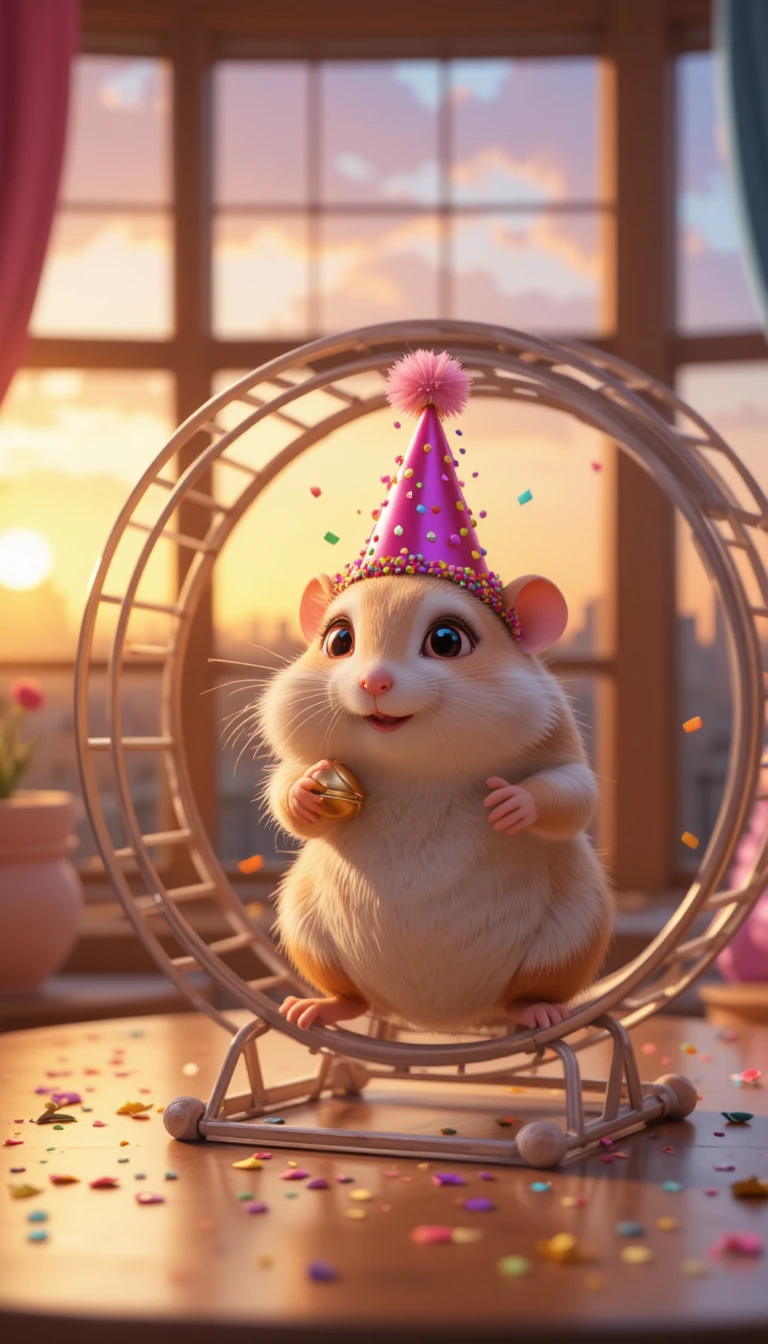 Adorable hamster avec chapeau de fête courant dans une roue