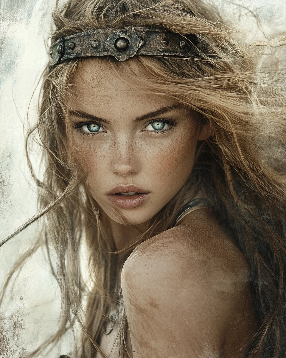Warrior woman portrait in moody post apocalyptic style