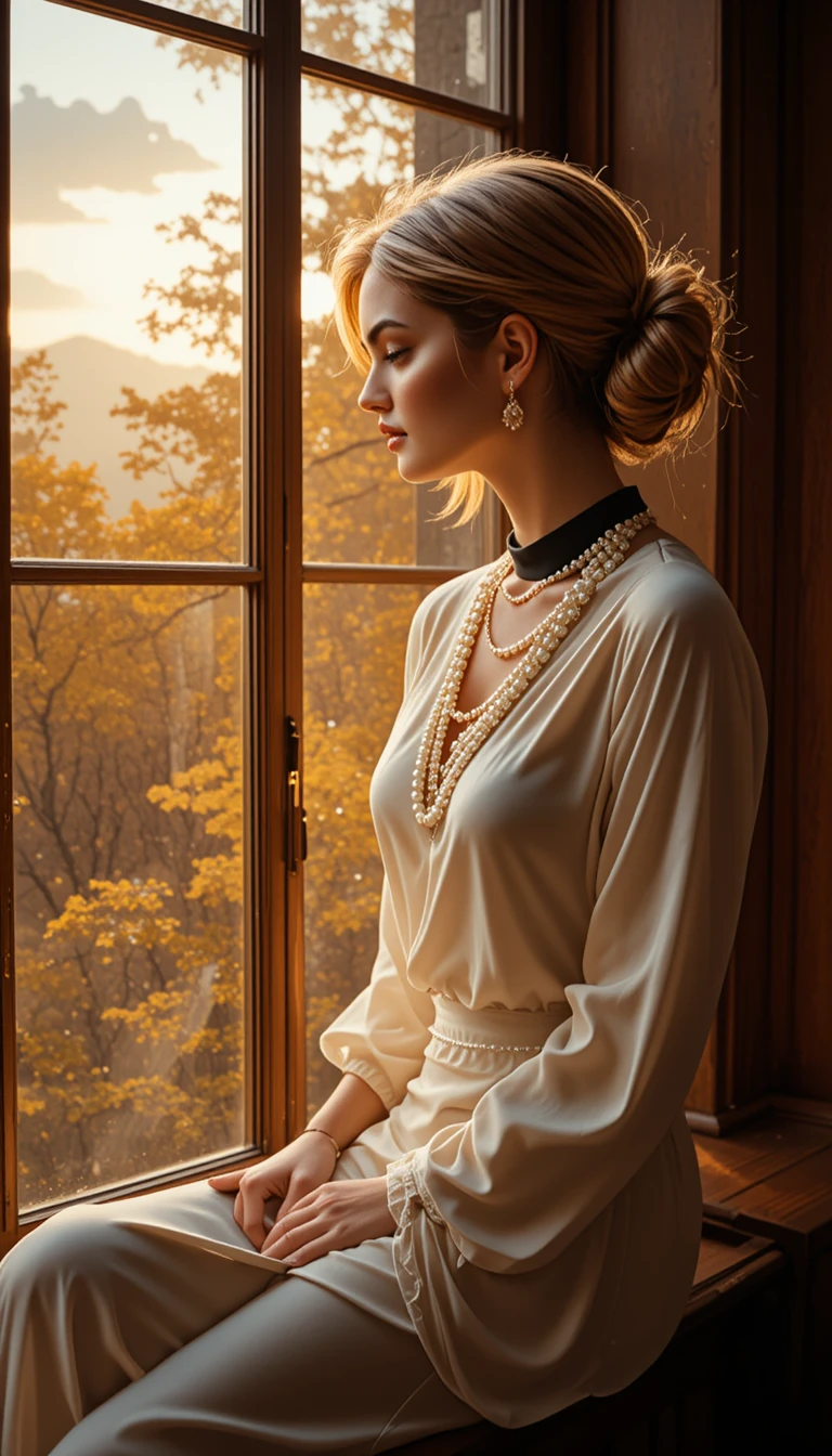 Joven elegante de perfil junto a una ventana iluminada por el sol