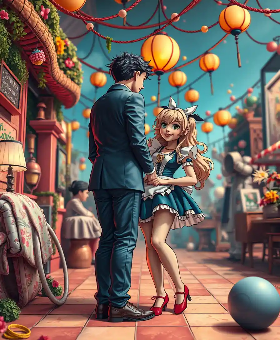 Playful fantasy reunion in a colorful popsurreal comic world