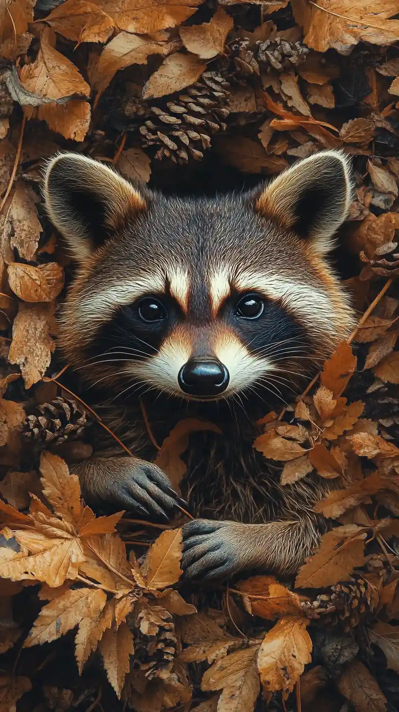 Surreal illusion of a raccoon in a bizarre layered scene