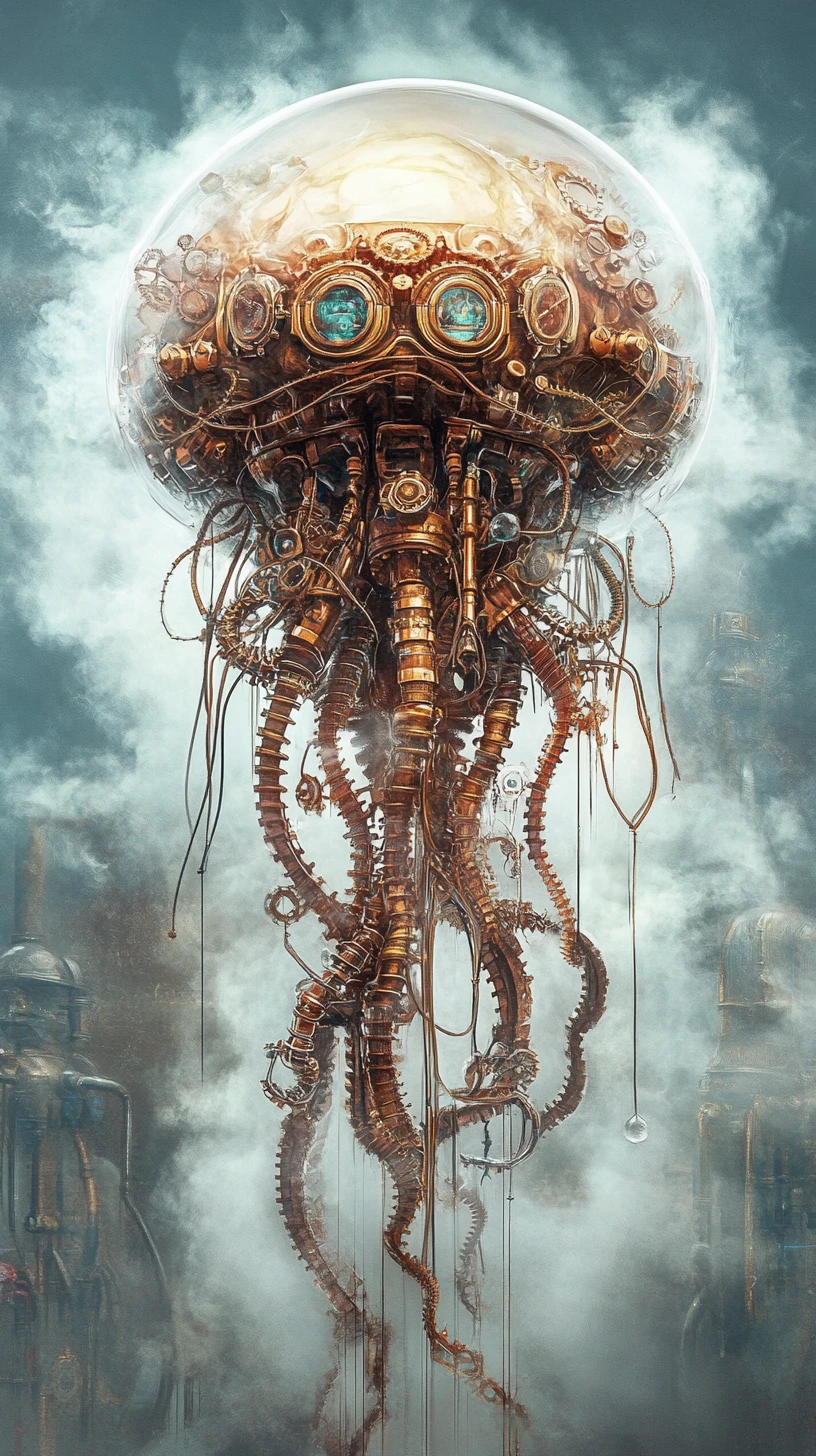 Steampunk-Mechanische Qualle in einem viktorianischen Labor