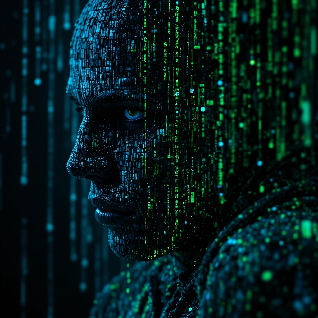 Tipografia glitch cinematografica in una scena oscura di matrice digitale