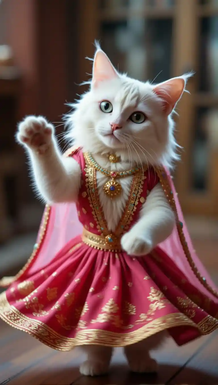 Adorable chat qui danse avec flou doux et lumière délicate