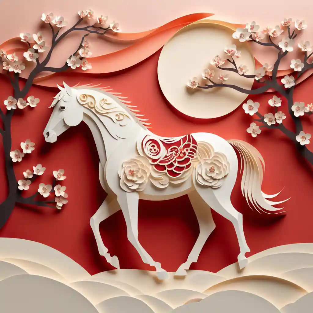 Elegant paper cut horse for serene Chinese New Year