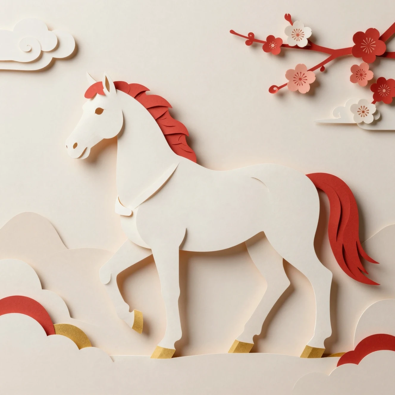 Elegante cavalo em papel recortado para o Ano Novo Chinês