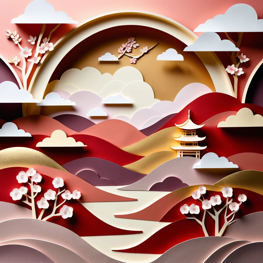 優雅的剪紙風梅花新年場景