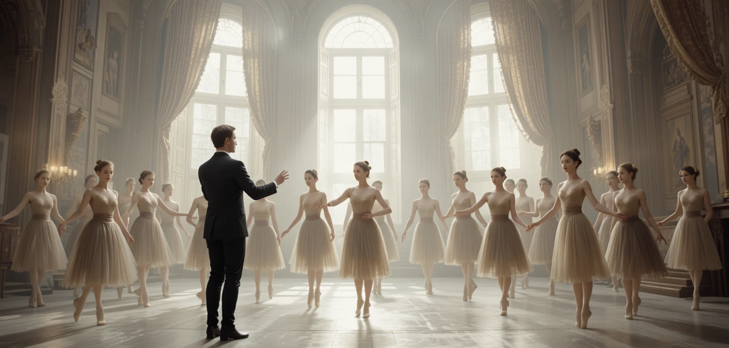 Balletttänzer bei der Probe unter dem strengen Blick ihres Direktors