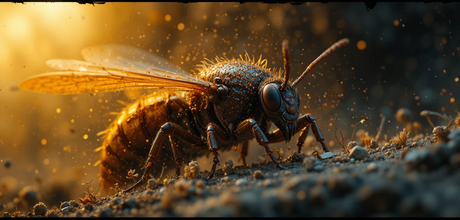 Tiny insects struggling to survive a violent thunderstorm