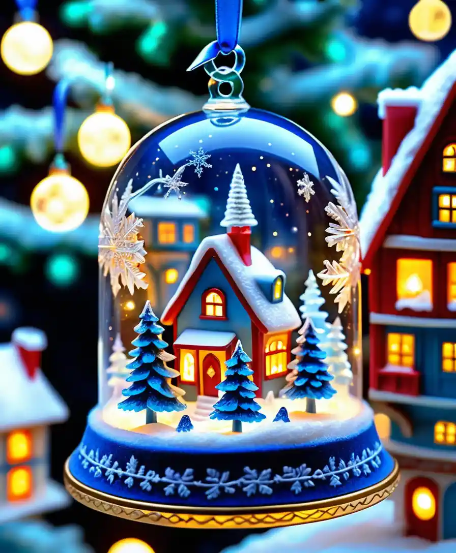 Decorazione a campana di cristallo con scena luminosa di villaggio invernale