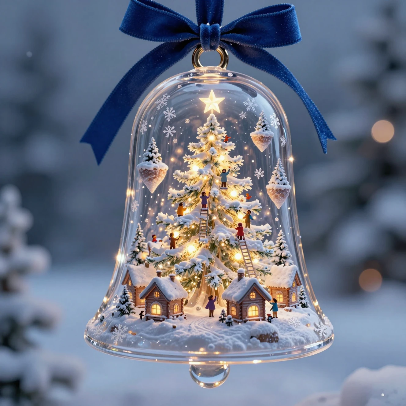 Ornamento Magico a Campana di Cristallo con Villaggio Invernale all'Interno