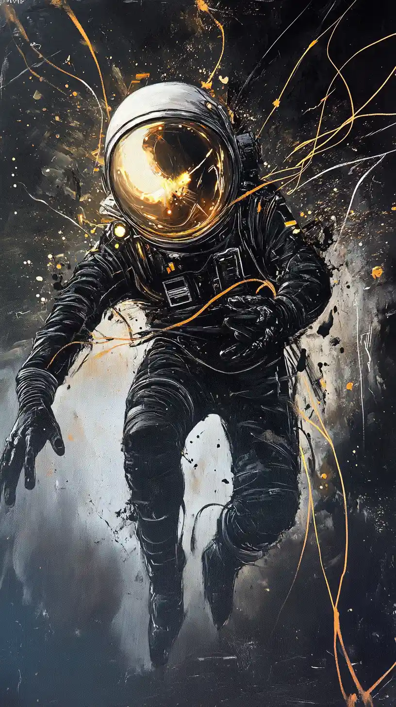 Astronaute futuriste surgissant d’un portail peint sur toile