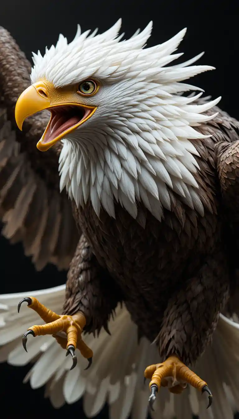 Bald eagle attack flight on black in 3D illustration