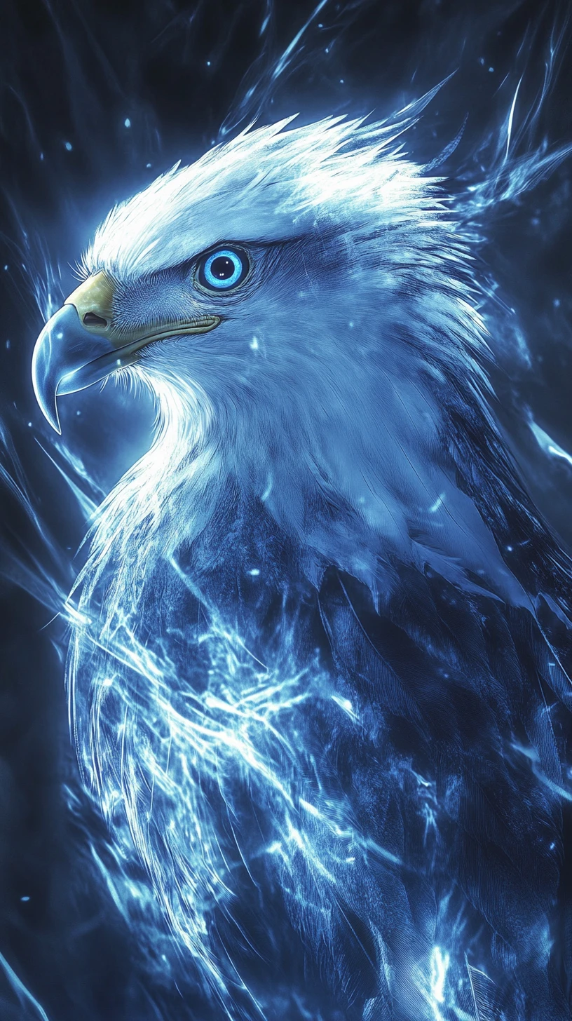Águia majestosa de energia azul com asas abstratas brilhantes