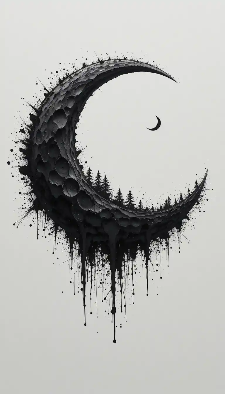 Vague de lune croissante se fondant dans un paysage cosmique sombre