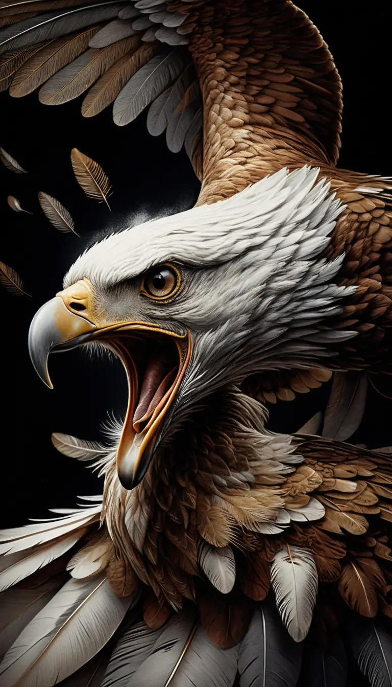 Bald eagle in mid air attack with spread wings
