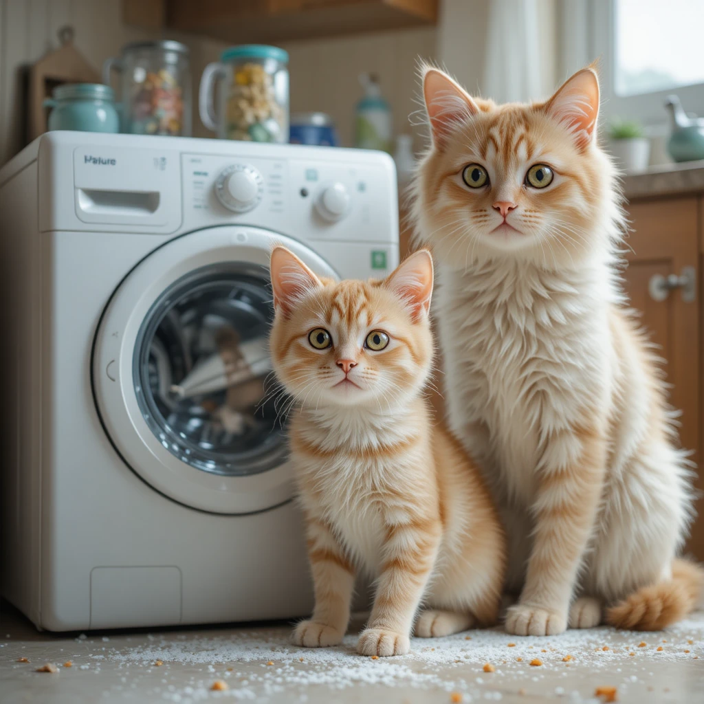 Chatte mère en quête de lait dans une cuisine paisible