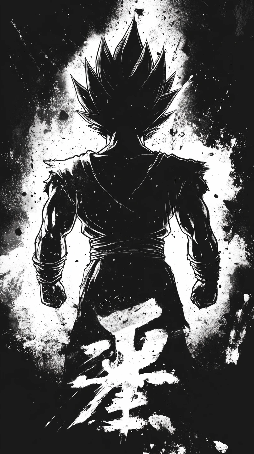 Silhueta de guerreiro de anime em contraluz irradiando energia de batalha intensa