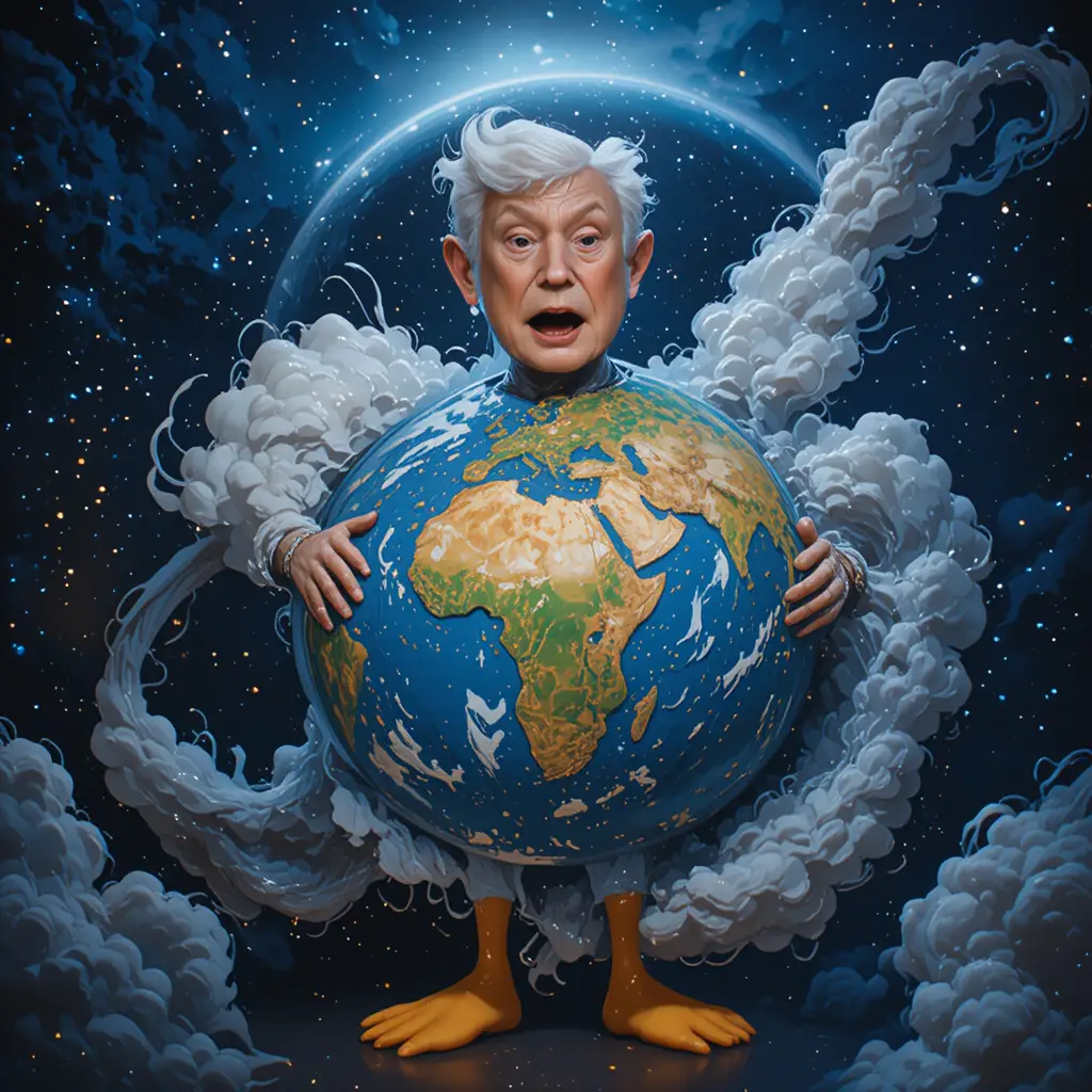 Tête terrifiante de politicien enroulée autour de la planète Terre dans l’espace