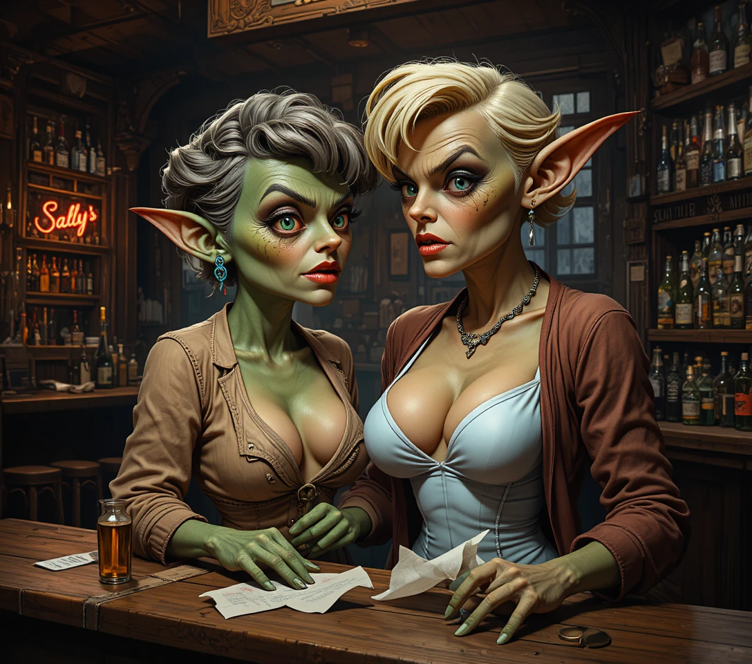 Duas mulheres de meia-idade em um interior rústico de pedra