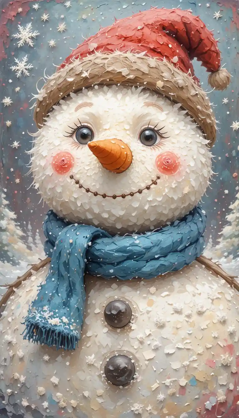 Bonhomme de neige joyeux et duveteux dans une douce scène d’hiver pastel