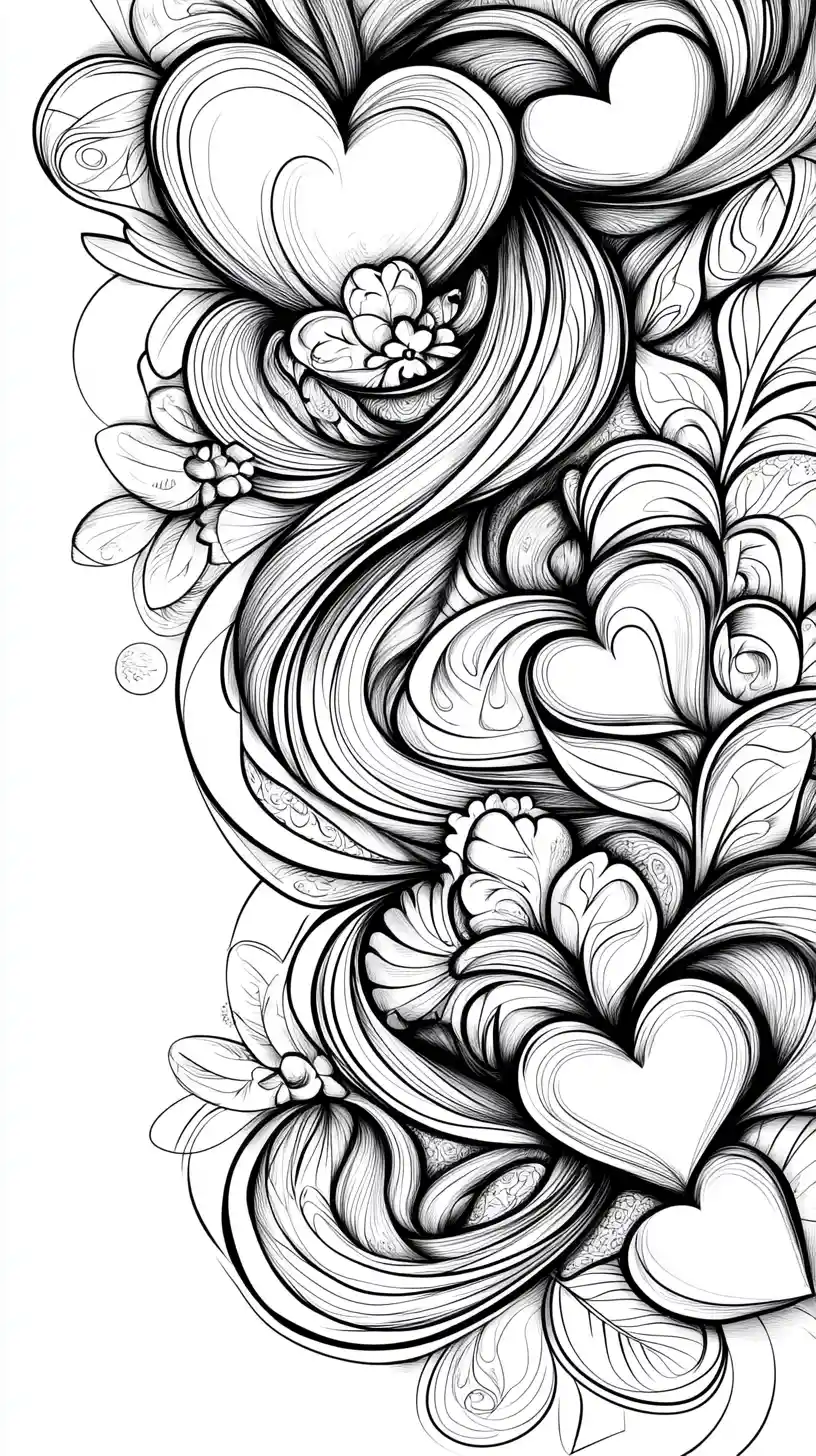 Abstrakte Herz- und Blumen-Linienkunst zum Ausmalen