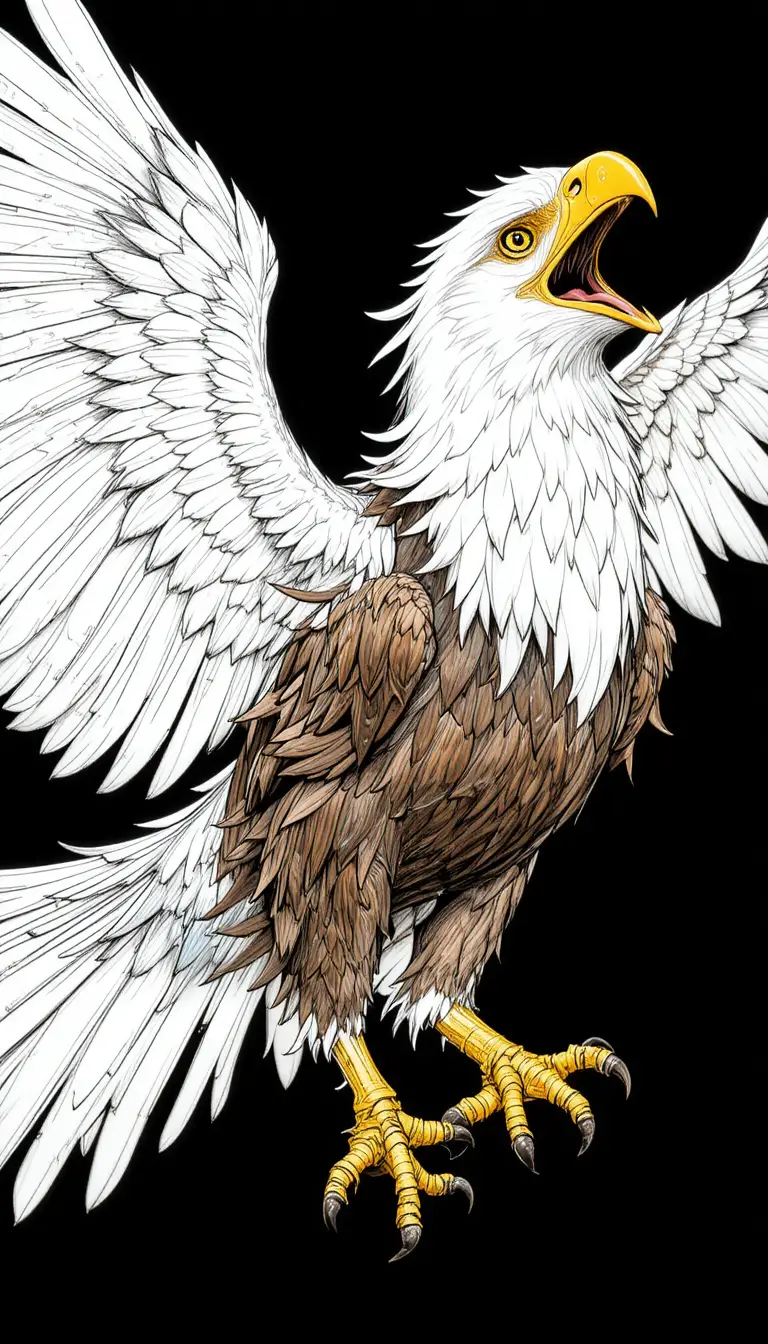 Bald eagle attacking in mid flight on black background