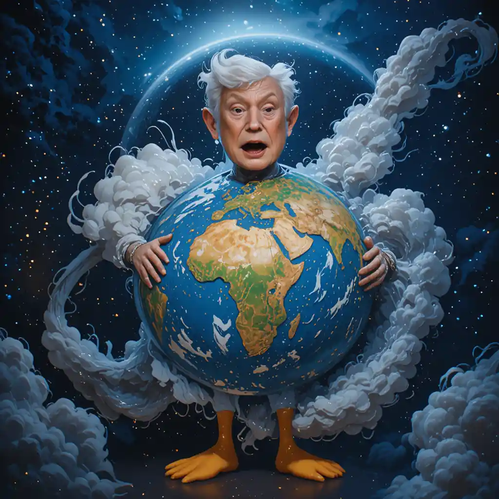 Terrifying politician head coils around planet Earth in space