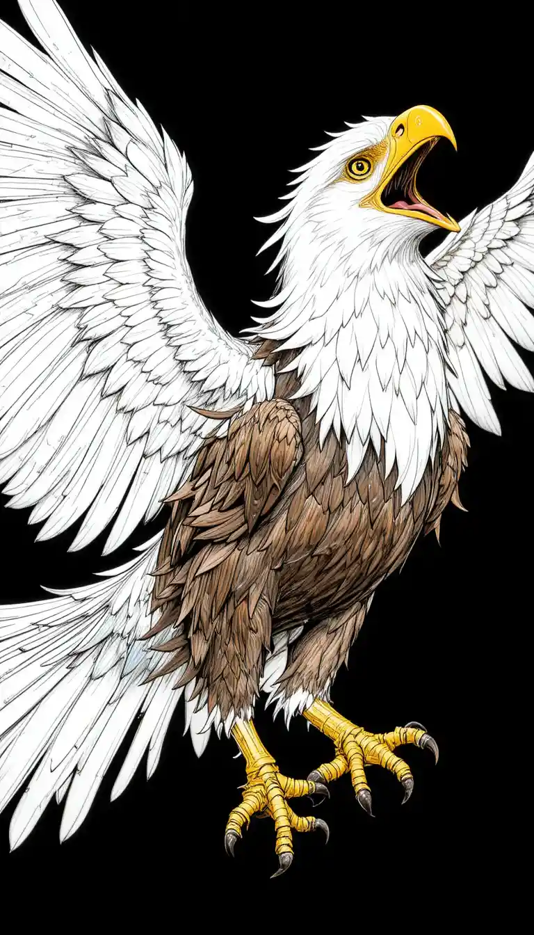 Bald eagle attacking in mid flight on black background