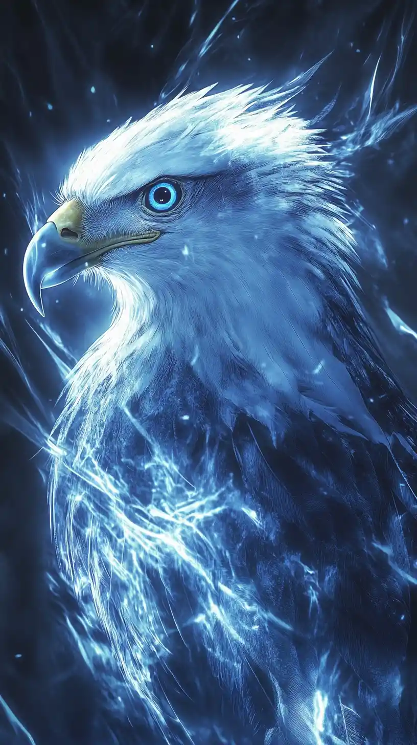 Majestic blue energy eagle with glowing abstract wings