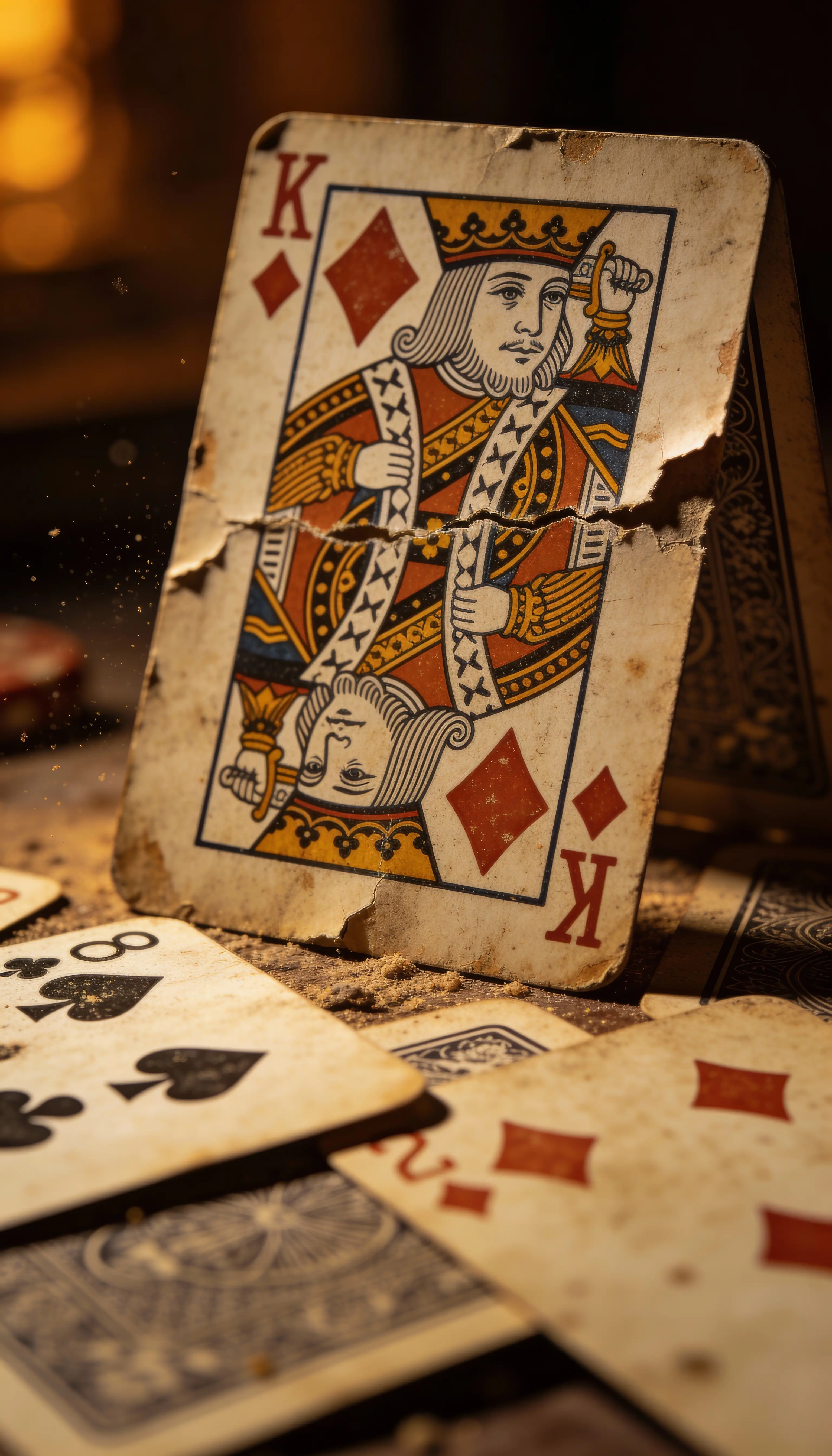 Close up of a worn jack of diamonds playing card