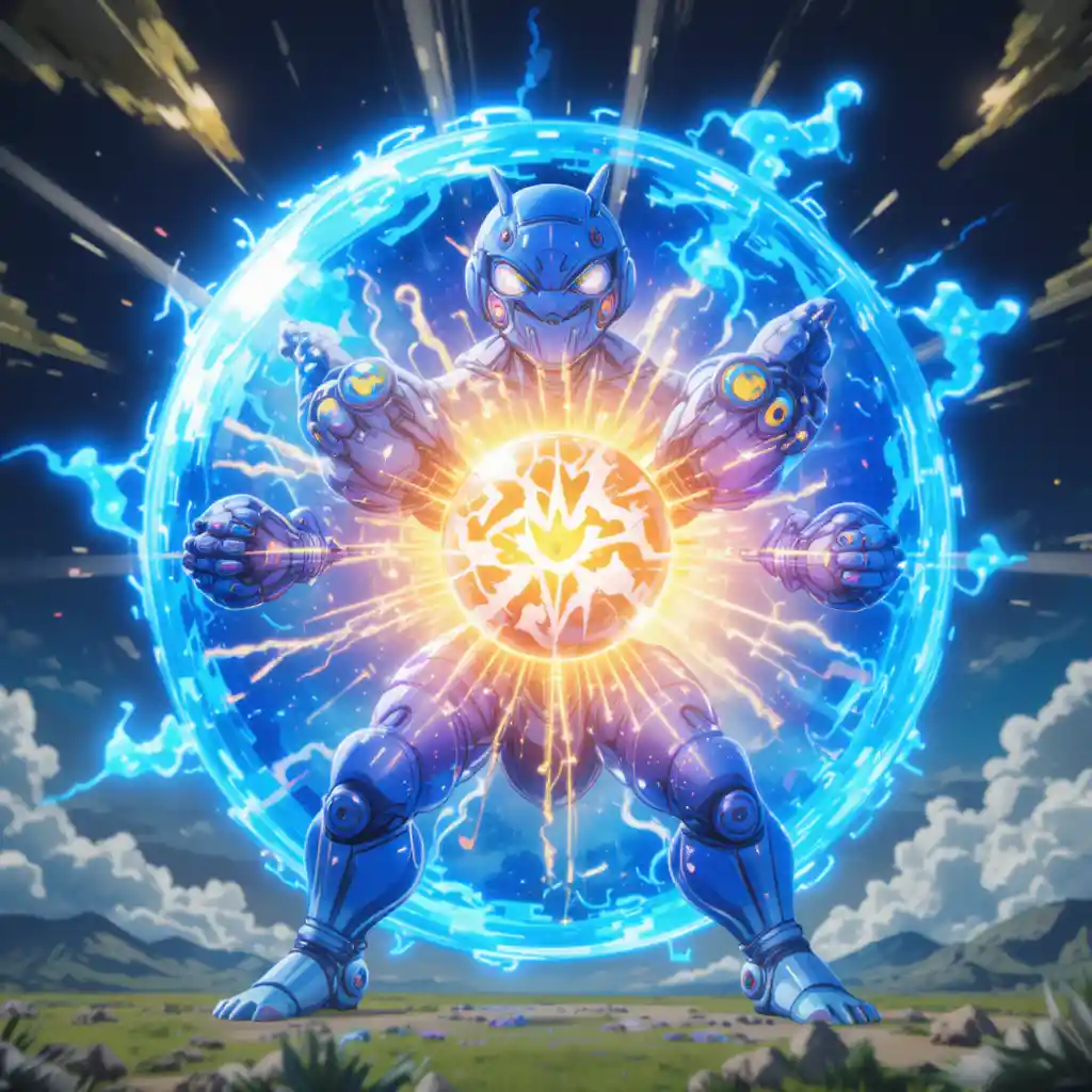 Robotic anime drone orb observing a battle scene