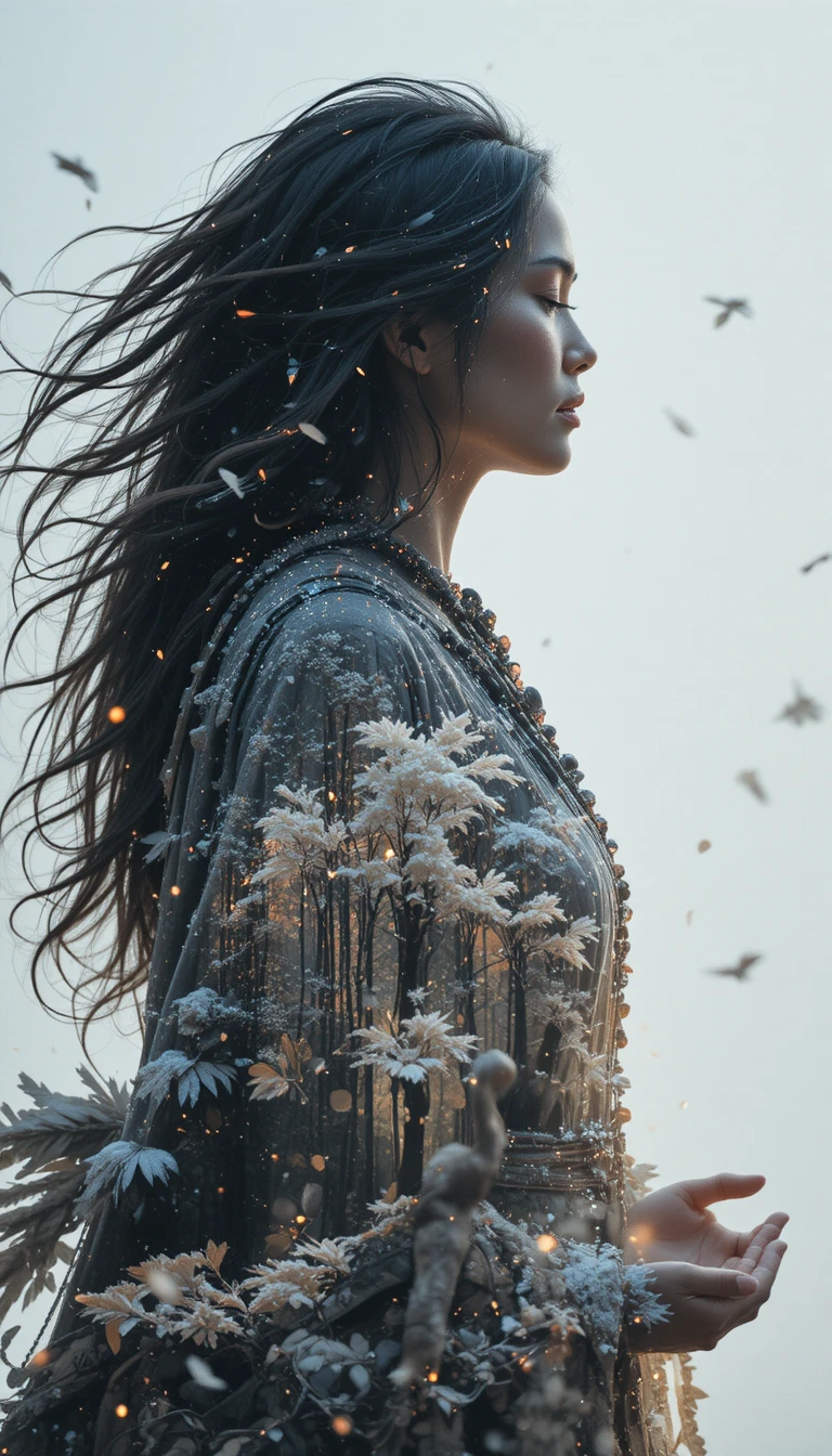 Mystical Spirit Woman In Forest Silhouette Meditation