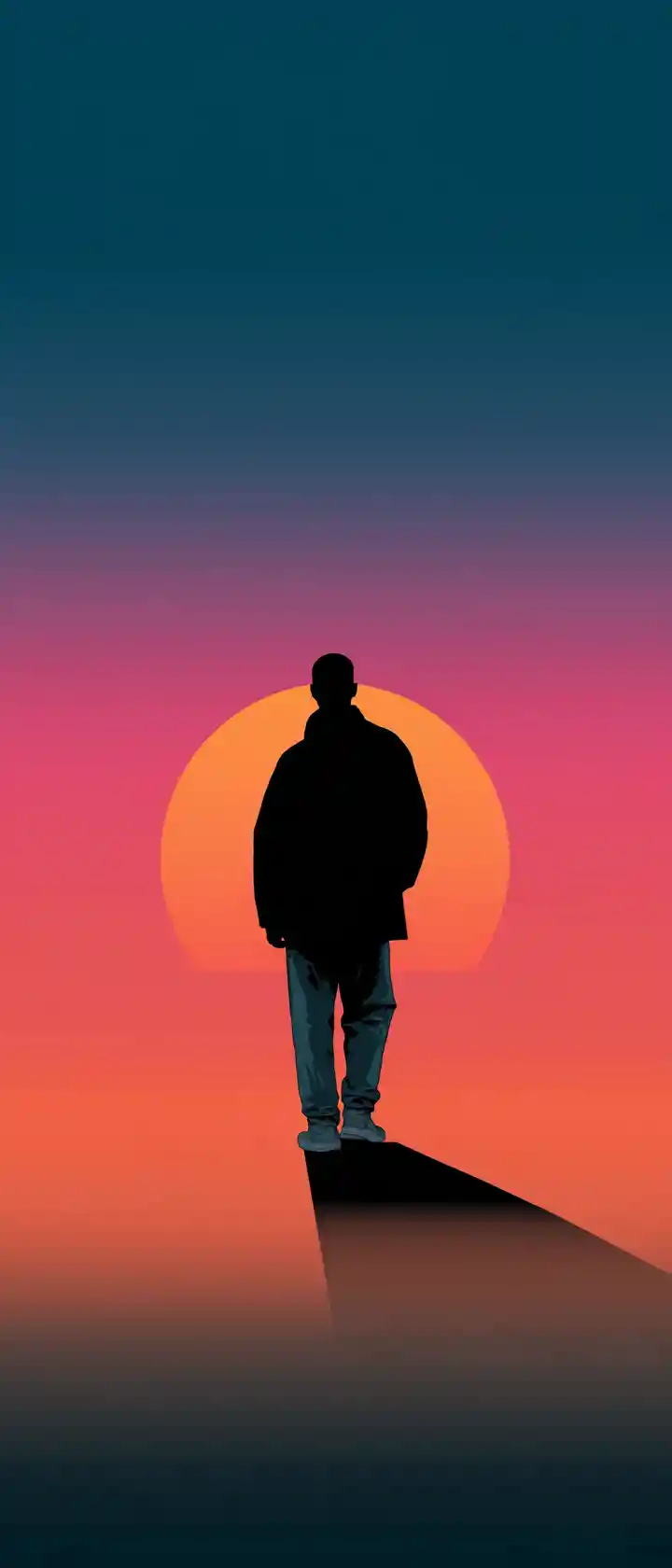 Minimalist silhouette against retro gradient sunset sky