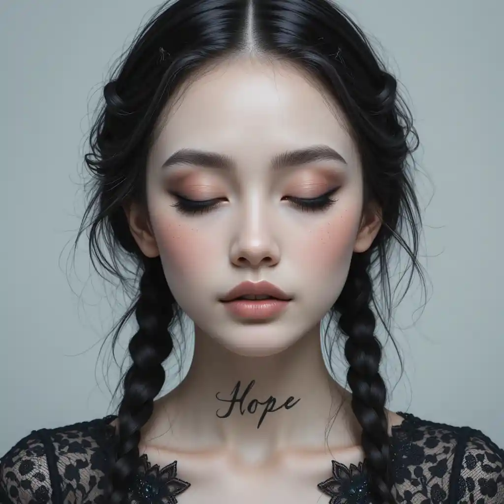 蒼白女子與「hope」刺青的神秘肖像