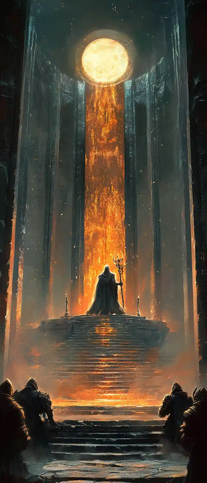 Luminous wizard of light guarding a dwarven temple hall