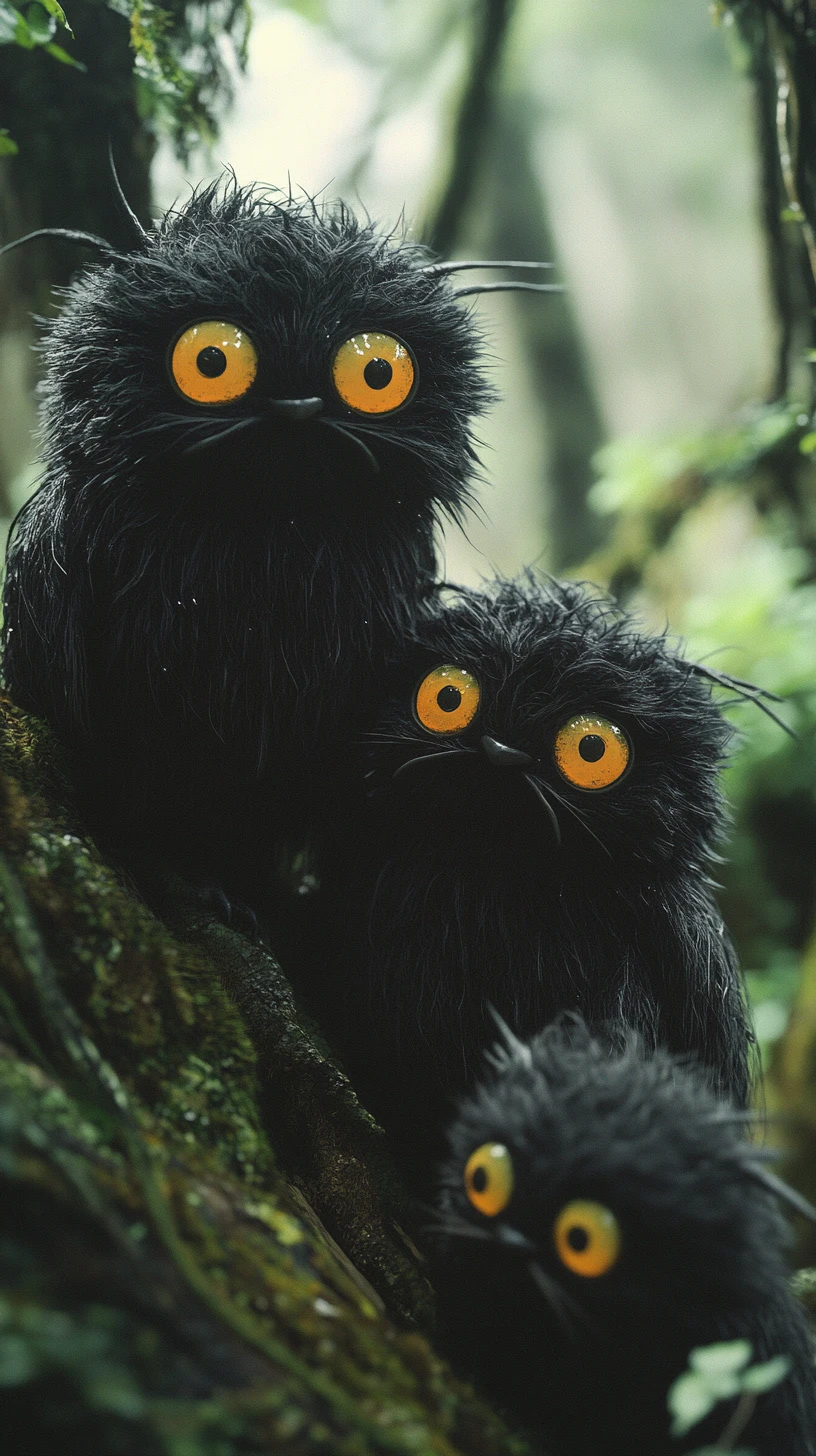 Anime soot spirit style illustration of a small fantasy yokai