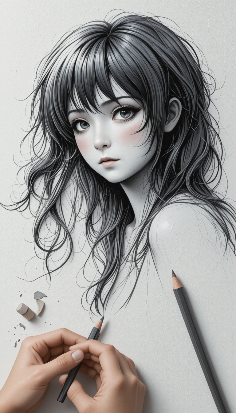 Artista desenhando a grafite em papel de caderno texturizado