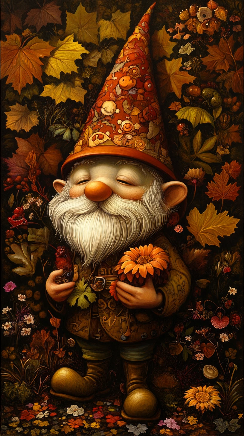 Gnome féerique dans un monde fantastique automnal surréaliste