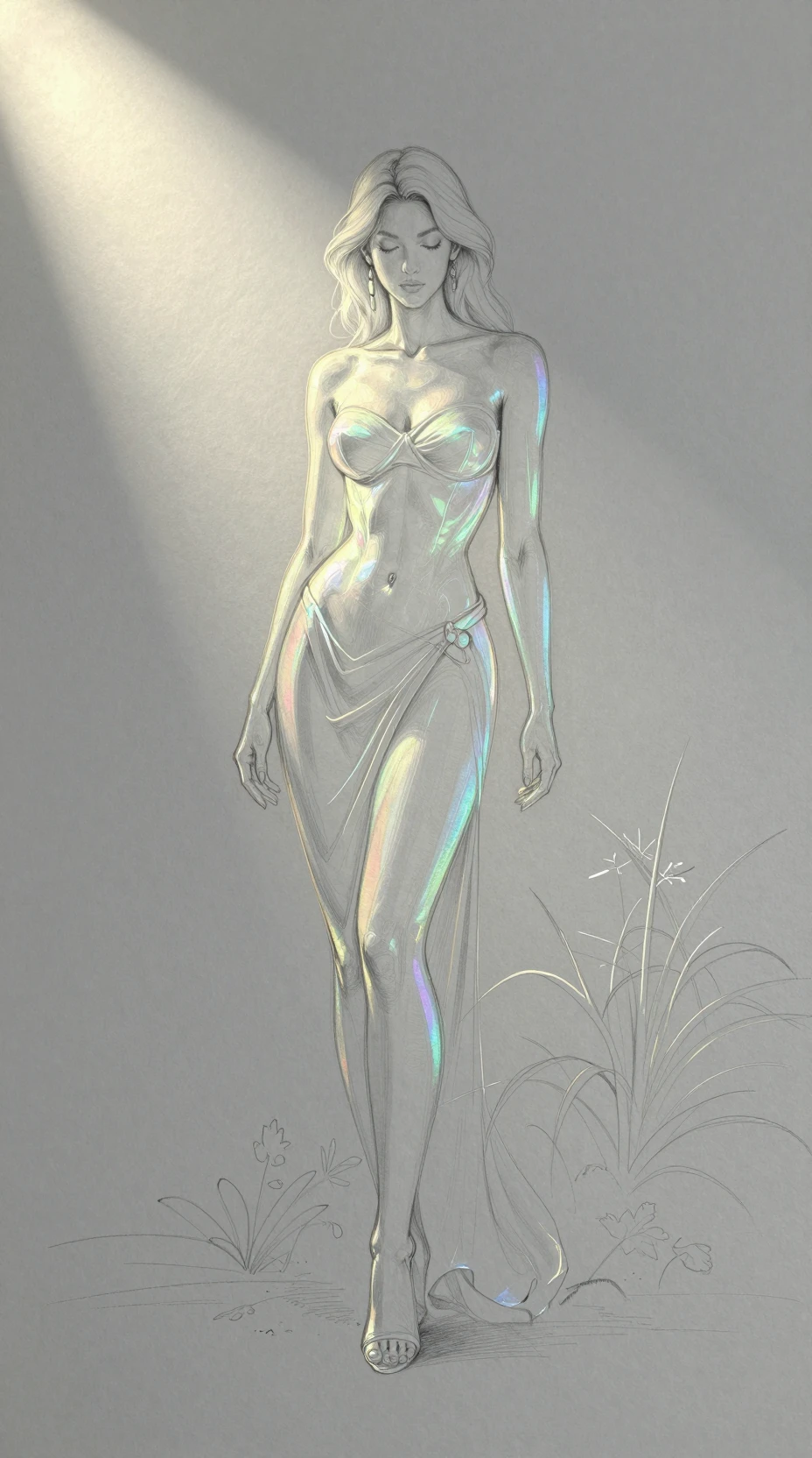 Elegante schizzo a linee di un paesaggio esterno illuminato dal sole