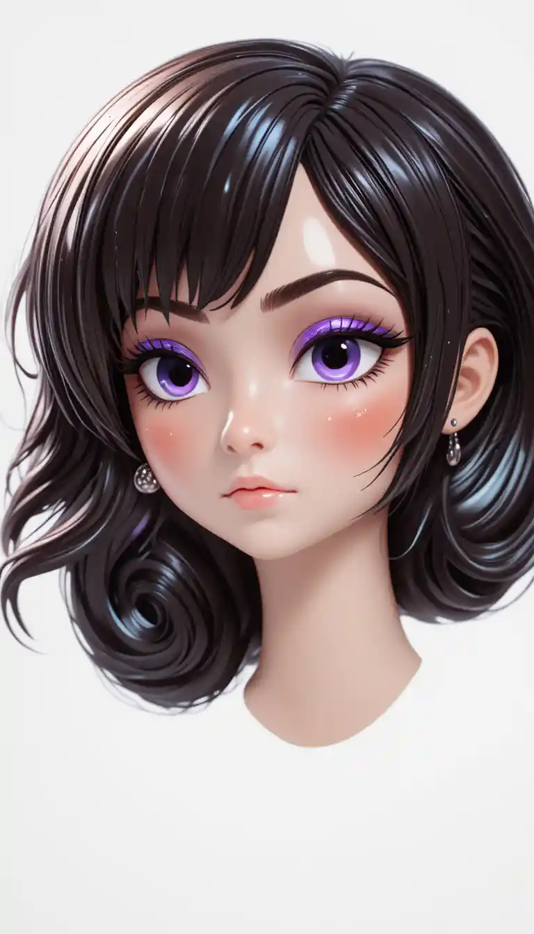 Testa glam 3D fluttuante con pelle plastica lucida effetto porcellana