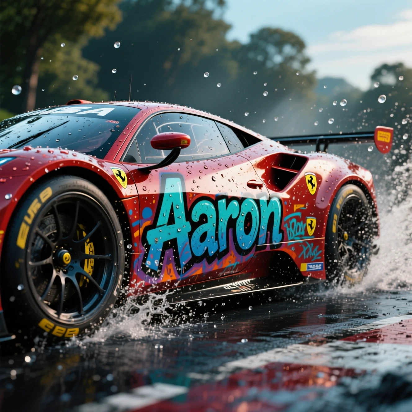 Render 3D em close de um carro de corrida estilo Ferrari