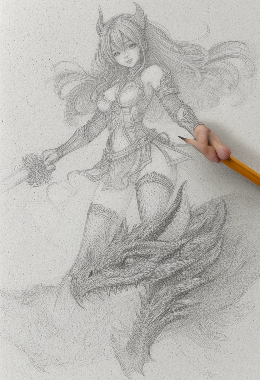 Artista desenhando a lápis em papel de caderno texturizado