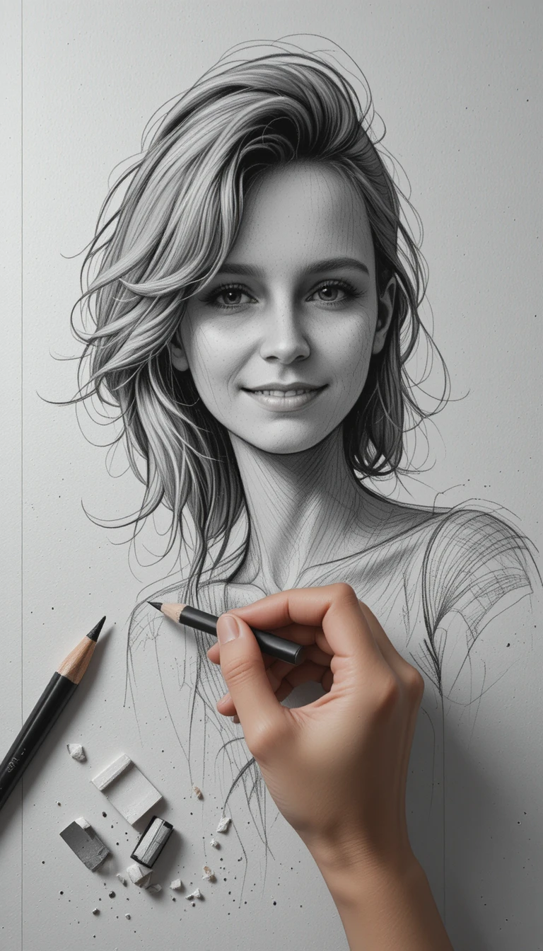 Artista che disegna a grafite su carta da taccuino testurizzata