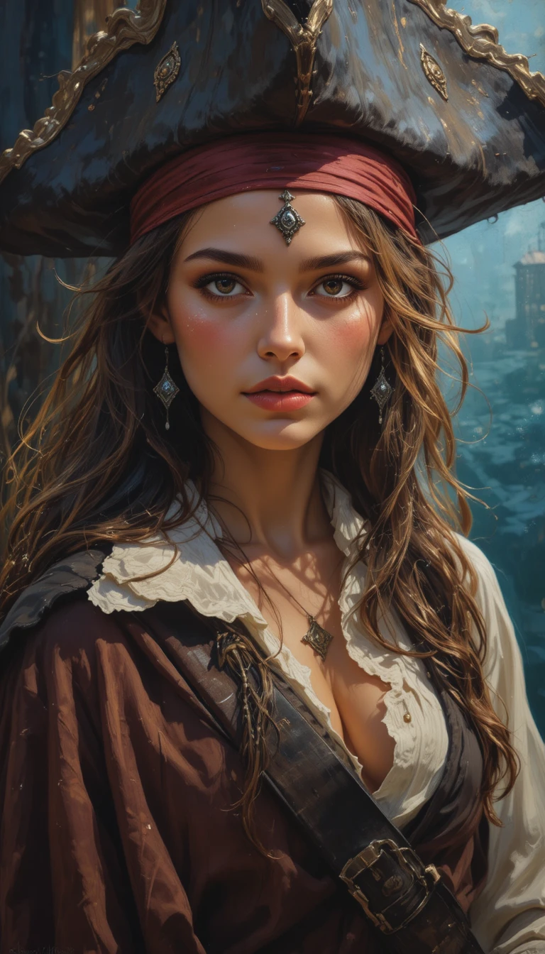 Pintura a óleo impressionista de um jovem pirata com mapa