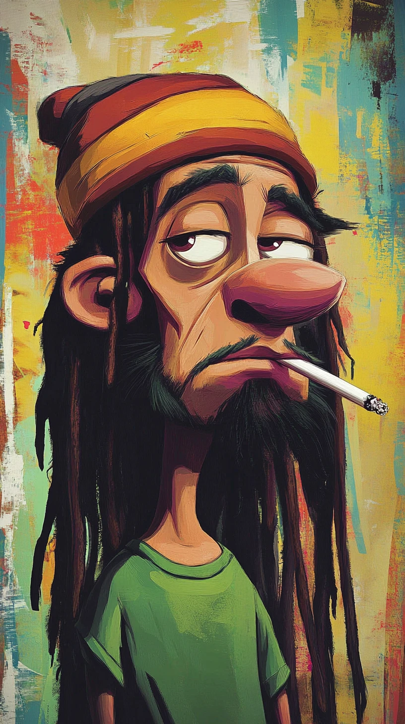Rastafarian cartoon profile with colorful dreadlocks and beanie