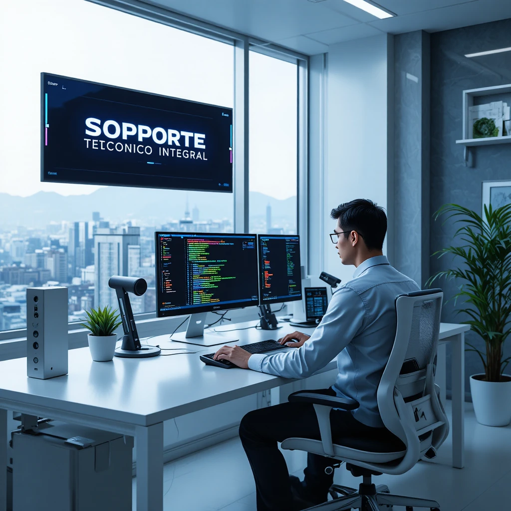 Systemanalyst programmiert an einem weißen Schreibtisch in einem hellen Büro