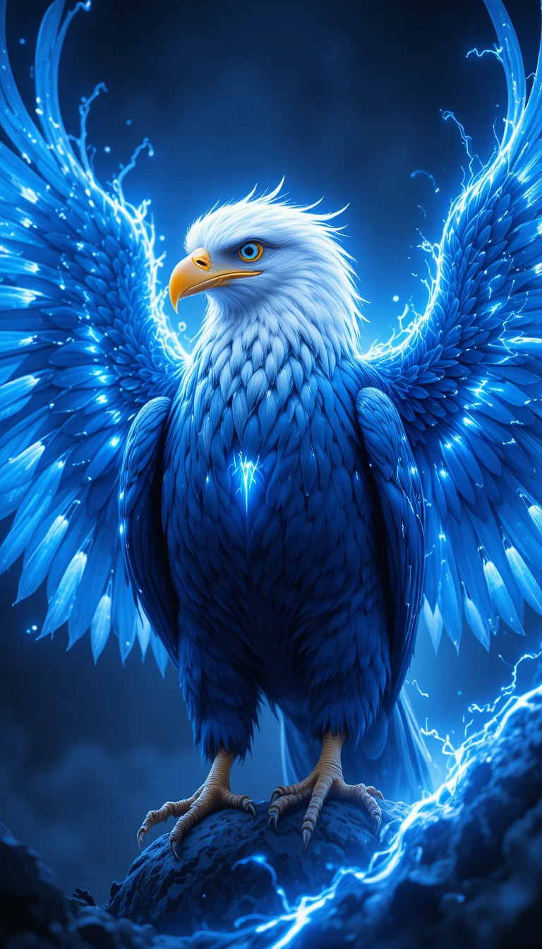 Maestosa aquila d’energia blu con testa bianca luminosa